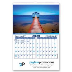 Wiro Bound Scenic Photography Wall Calendar Two Month View