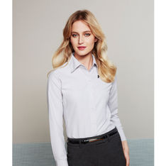 Yarn Dyed Stripe Polyester Cotton Ladies Shirts