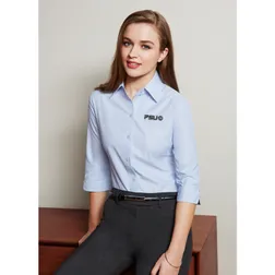 Ambassador Womens Three Quarter Sleeve Yarn Dyed Stripe Shirt