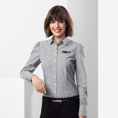 Womens Euro Long Sleeve Yarn Dyed Stripe Office Shirt