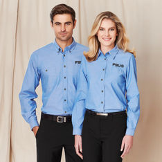 Wrinkle Free Chambray Blue Men's Long Sleeve Shirts