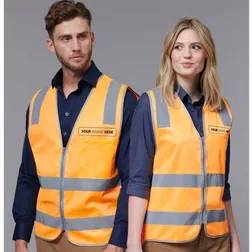 SW40 Unisex VIC Rail High Visibility Vests With Front Zip & Reflective Tape