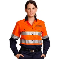 SW65 Ladies Cotton Long Sleeve Custom Workwear Shirts With 3M Reflective Tape (XL)