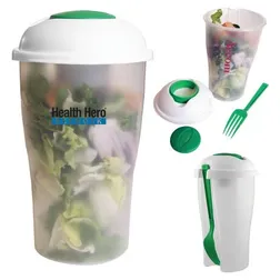 T547 Salad Shaker Printed Food Containers With Plastic Fork