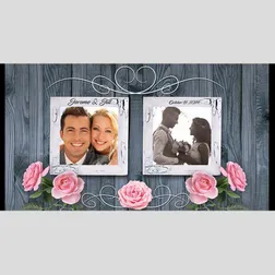 WD227 Photo Frames On Wooden Block Wedding Stubby Holders