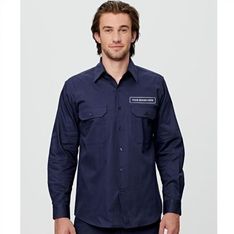Cotton Drill Work Shirt with Chest Pockets Long Sleeve