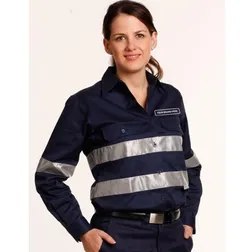 WT08HV Ladies Cotton Drill Long Sleeve Custom Work Wear Shirts With 3M Reflective Tape (XL)