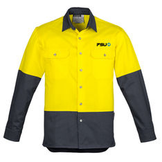 UPF 50 Cotton Twill Hi Vis Long Sleeve Industrial Shirt with Mesh Venting