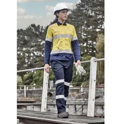Ladies Orange Flame Lightweight Ripstop Long Sleeve Hi Vis Shirt