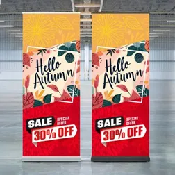 Luxury Satin Polyester Pull Up Banner with Silver Floor Mount