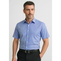 Newport Men's Short Sleeve Check Business Shirt with Stretch
