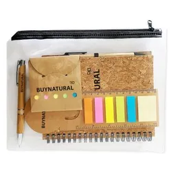 Cork Bamboo Stationery Bundle with Notebook Pen and Sticky Notes