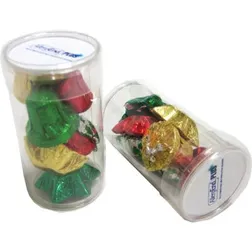 Clear PET Tube with Christmas Bell Star Chocolates