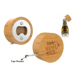 Wood and Metal Bottle Opener With Integrated Tape Measure