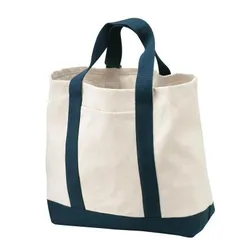Two-Tone Cotton Twill Shopping Tote with Exterior Pocket