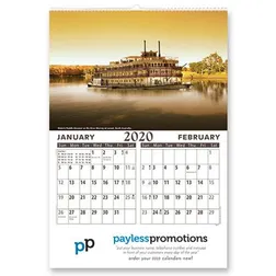 Wiro Bound Scenic Water Wall Calendar with Metal Hanger
