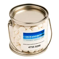 Mint Filled Clear Pails with Dual Sticker Branding