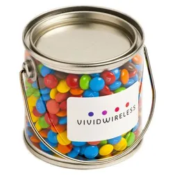 Mini M&M Filled Clear Bucket with Custom Stickers