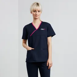 Ladies Natural Stretch Crossover Scrub Top with Contrast Trim