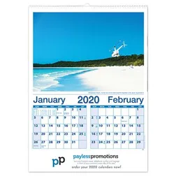 Wiro Bound Landscape Wall Calendar with Metal Hanger